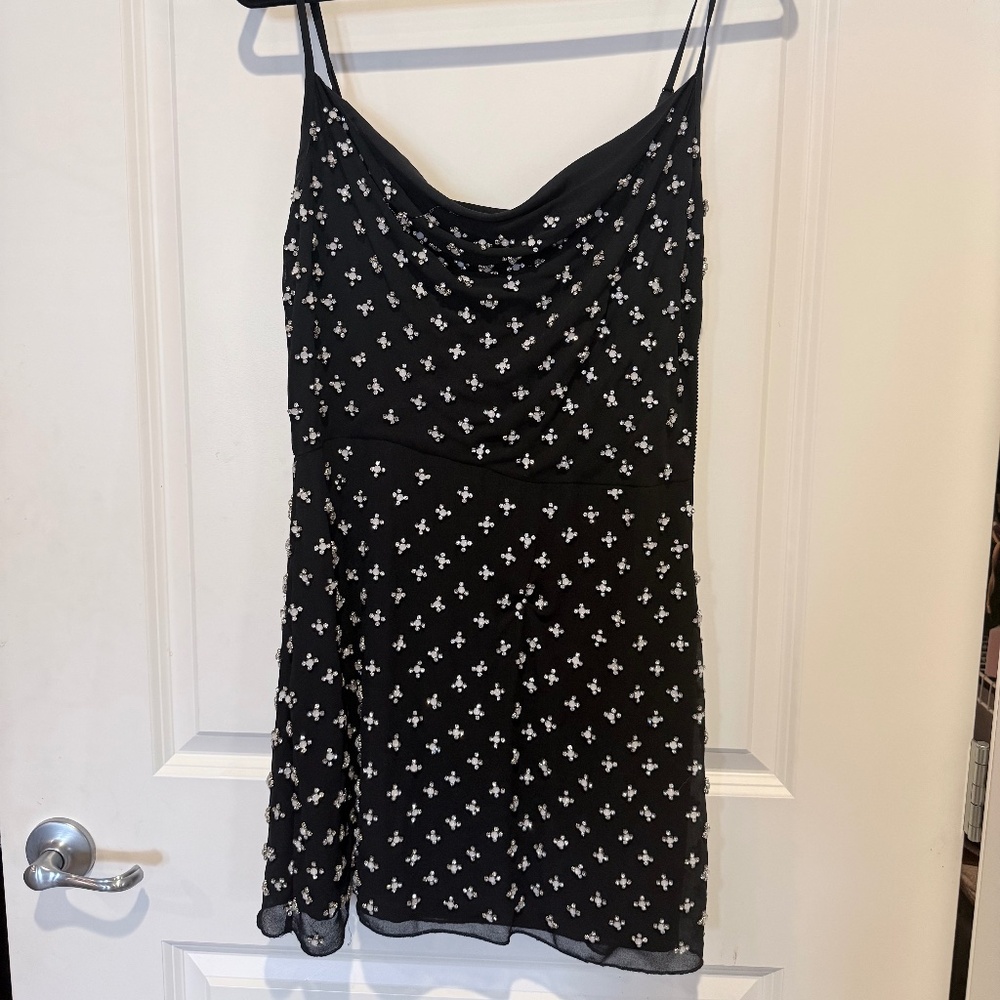 h:ours black fully embellished mini cocktail dres